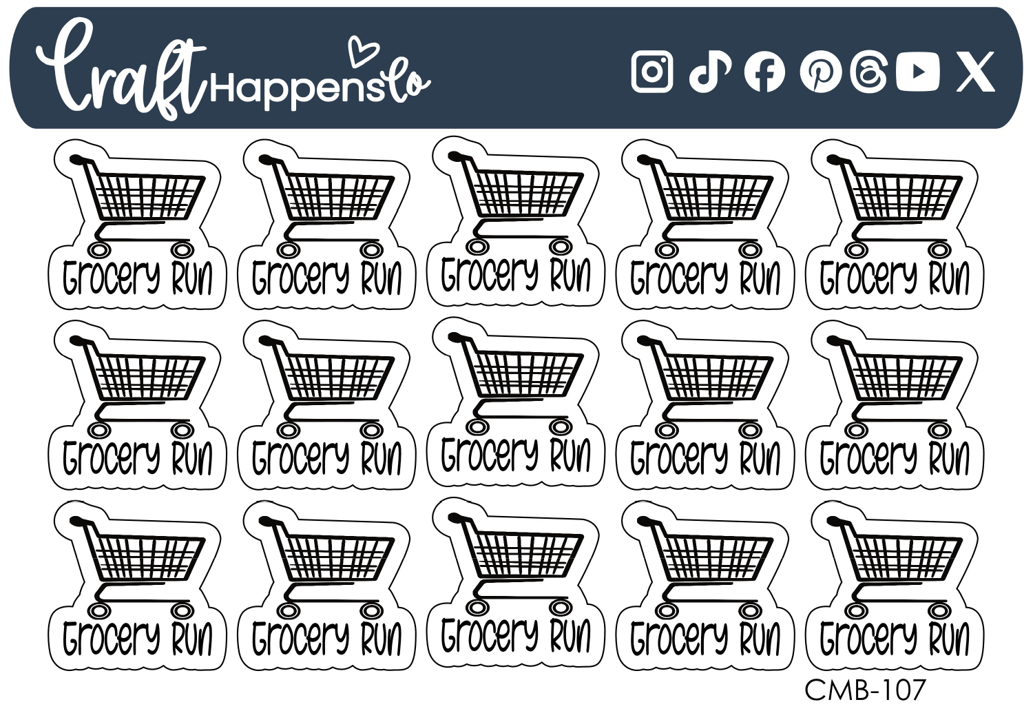 "Grocery Run" Script with Cart Icon Sticker Sheet